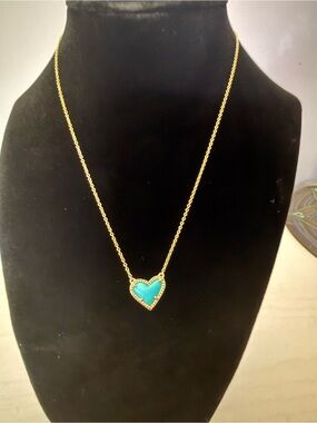 Kendra Scott ARI HEART SHORT PENDANT NECKLACE GOLD TURQUOISE